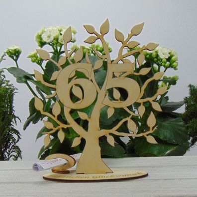 Zum 65. Geburtstag Geldgeschenk Gutschein Geschenk Lebensbaum aus Holz Tischdeko