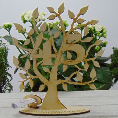 Zum 45 Geburtstag Geldgeschenk Gutschein Geschenk Lebensbaum aus Holz Tischdeko