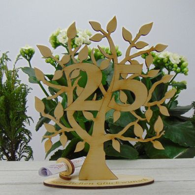 Zum 25 Geburtstag Silberhochzeit Geldgeschenk Gutschein Lebensbaum aus Holz Tischdeko