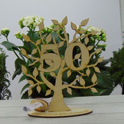 Zum 50. Geburtstag oder Goldenen Hochzeit Lebensbaum aus Holz Tischdeko