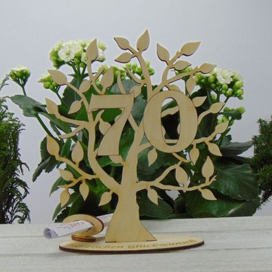 Zum 70. Geburtstag Geldgeschenk Gutschein Geschenk Lebensbaum aus Holz Tischdeko