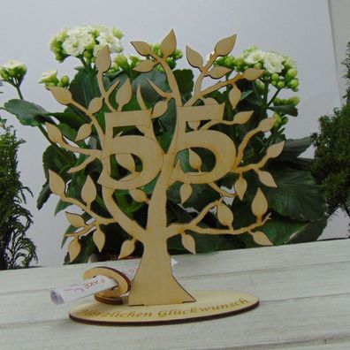Zum 55. Geburtstag Lebensbaum für Geldgeschenk, Gutscheingeschenk Tischdeko aus Holz