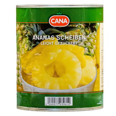 Cana Ananas-Scheiben 3x 490g leicht gezuckert eingelegte Ananas Dose Obstkonserve