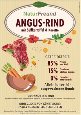 NaturFreund Angus-Rind mit Süßkartoffel & Karotten 12 kg