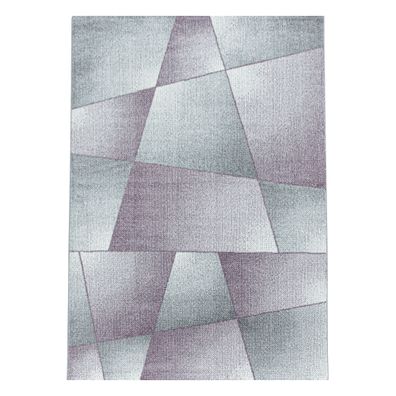Kurzflor Teppich Lila Grau Design Abstrakt Geometrisch Wohnzimmerteppich Weich
