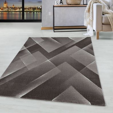 Kurzflor Design Teppich Wohnzimmerteppich 3-D Muster Dreieck Soft Flor Braun