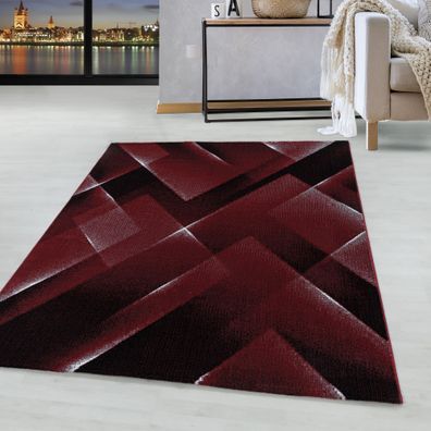 Kurzflor Design Teppich Wohnzimmerteppich 3-D Muster Dreiecke Soft Flor Rot