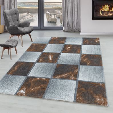 Wohnzimmerteppich Kurzflor Teppich Farbe Terra Quadrat Muster Marmoriert Weich