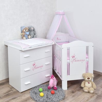 Babyzimmer Komplett Set Schrank  BabyBett 5 Farben Wickelkommode Regal weiß rosa 