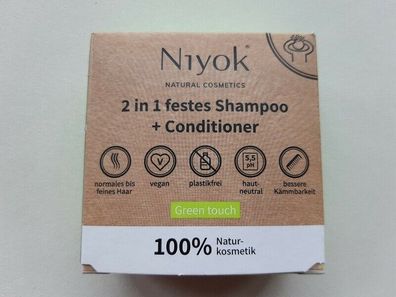 Niyok, 2 in 1, festes Shampoo + Conditioner "Green Touch", 80 g, Naturkosmetik