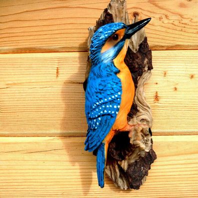Eisvogel am Stamm Dekofigur Wandhänger Vogel blau Tier Gartenfigur Tierfigur