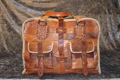 Westerntasche aus Leder / Vintage / Handkoffer / Unikat / Flickenoptik