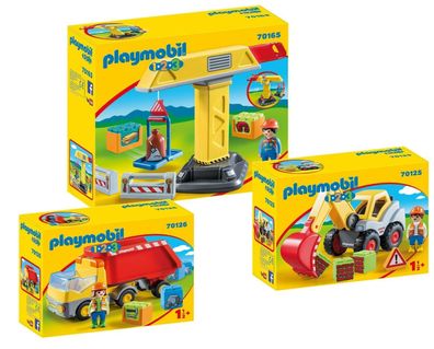 Playmobil® 1-2-3 - 70125 Schaufelbagger + 70126 Lkw + 70165 Baukran - neu, ovp