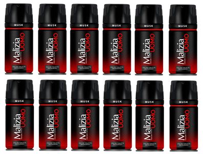 Malizia Uomo Musk Deo 12 x 150ml Deodorant Eau de Toilette Spray