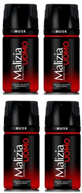 Malizia Uomo Musk Deo 4 x 150ml Deodorant Eau de Toilette Spray