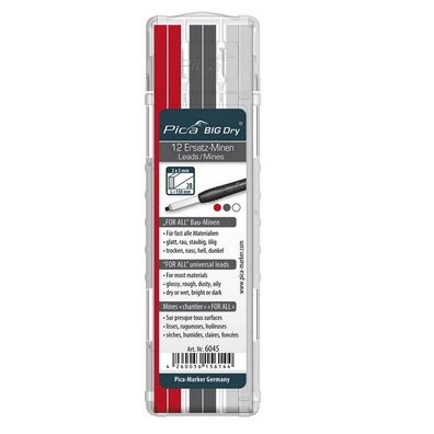 Pica BIG Dry Minen-Set FOR ALL 6045 Rot/Graphit/Weiss Bleistift Ersatz-Mine