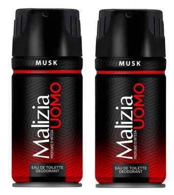 Malizia Uomo Musk Deo 2 x 150ml Deodorant Eau de Toilette Spray
