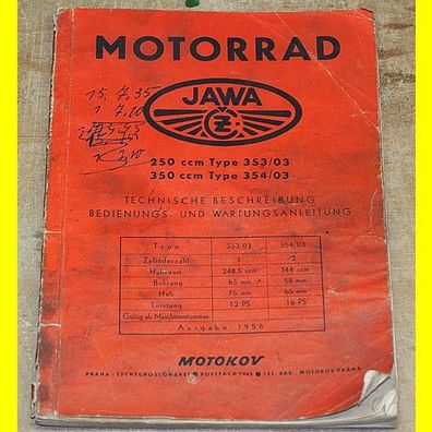 Jawa 250 / 350 Beschreibung / Bedienungs- und Wartungsanleitung von 1956