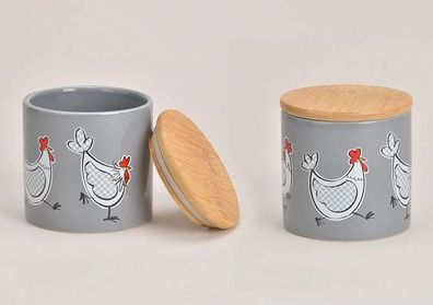 Vorratsdose Huhn Dekor Keramik Bambus Deckel Küche Geschenk