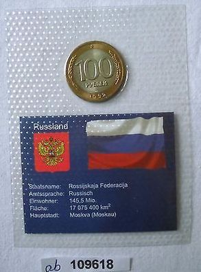 Bi-Metall Münze 100 Rubel Russland 1992 in TOP Erhaltung im Blister