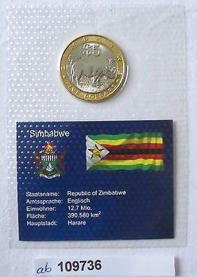 Bi-Metall Münze 5 Dollars Simbabwe 2002 in TOP Erhaltung im Blister