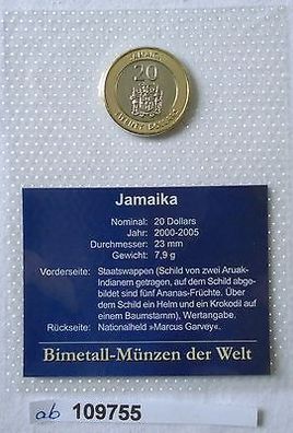 Bi-Metall Münze 20 Dollars Jamaika 2000 in TOP Erhaltung im Blister