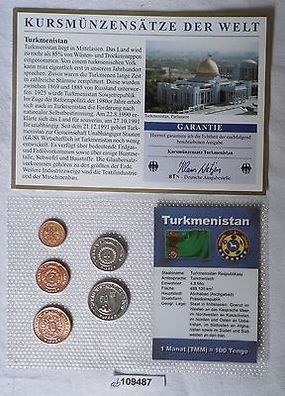 Kursmünzsatz Turkmenistan 5 Münzen 1 bis 50 Tenge in TOP Erhaltung im Blister
