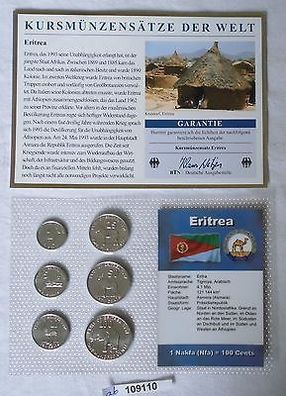 Kursmünzsatz Eritrea 6 Münzen 1 bis 100 Cents in TOP Erhaltung im Blister