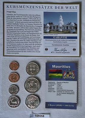 Kursmünzsatz Mauritius 7 Münzen 1 Cent bis 10 Rupees in TOP Erhaltung im Blister