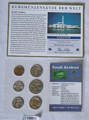 Kursmünzsatz Saudi Arabien 6 Münzen 1 -100 Hallalas in TOP Erhaltung im Blister