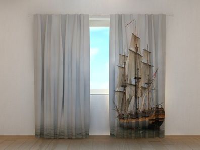 Fotogardine Piratenschiff, Fotovorhang mit Motiv, Digitaldruck, Gardine auf Maß