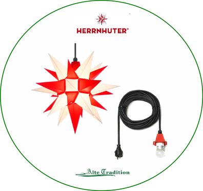 Herrnhuter Stern 40 cm Sterne weiß/ rot wetterfest Kunststoff Außen 5m Kabel LED