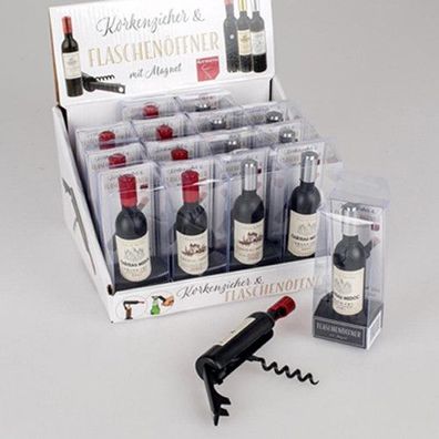 Formano Weinflasche Flaschenöffner und Korkenzieher mit Magnet rot oder silber