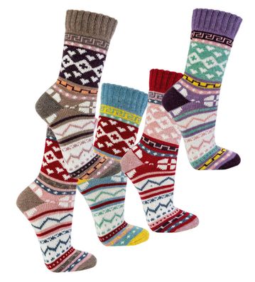 3 oder 6 Paar bunte Norweger Socken Baumwolle Wolle mit schönem Muster "Hygge"