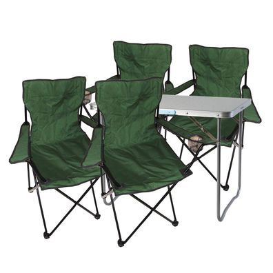 5-tlg. Grün Campingmöbel Set, Tisch mit Tragegriff und Campingstuhl mit Tasche