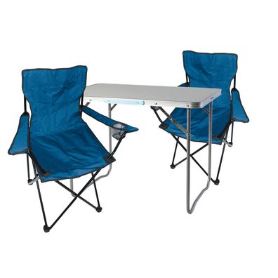 3-tlg. Blau Campingmöbel Set, Tisch mit Tragegriff und Campingstuhl mit Tasche