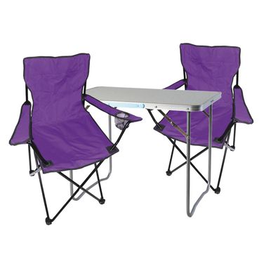 3-tlg. Lila Campingmöbel Set, Tisch mit Tragegriff und Campingstuhl mit Tasche