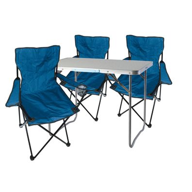 4-tlg. Blau Campingmöbel Set, Tisch mit Tragegriff und Campingstuhl mit Tasche