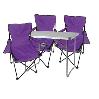 4-tlg. lila Campingmöbel Set, Tisch mit Tragegriff und Campingstuhl mit Tasche