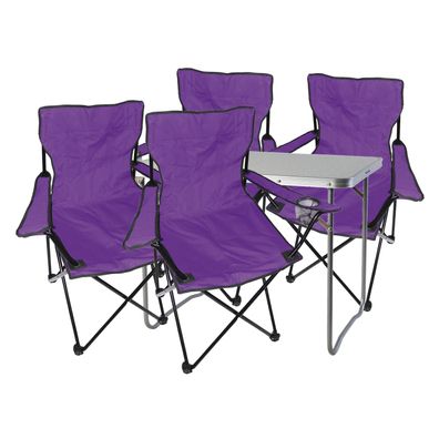 5-tlg. lila Campingmöbel Set, Tisch mit Tragegriff und Campingstuhl mit Tasche