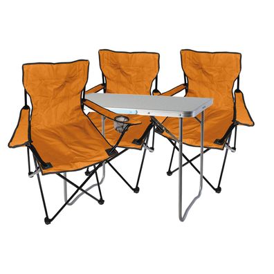 4-tlg. orange Campingmöbel Set, Tisch mit Tragegriff und Campingstuhl mit Tasche