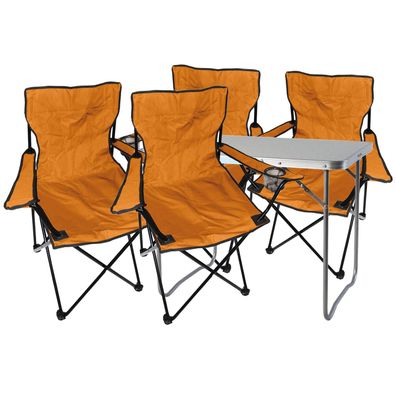 5-tlg. orange Campingmöbel Set, Tisch mit Tragegriff und Campingstuhl mit Tasche
