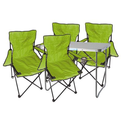 5tlg. lime Campingmöbel Set, XL Tisch m. Tragegriff und Campingstuhl mit Tasche