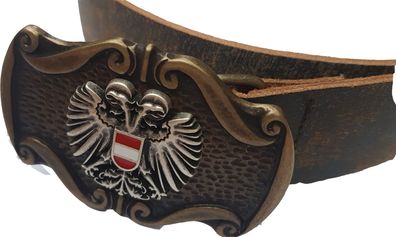 Trachtengürtel Österreichwappen, handgefertigt in Bayern, Antikleder dunkelbraun