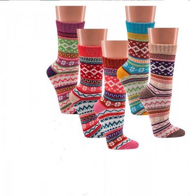 3 oder 6 Paar bunte Norweger Socken Baumwolle mit schönem Muster Hygge Damen Mäd