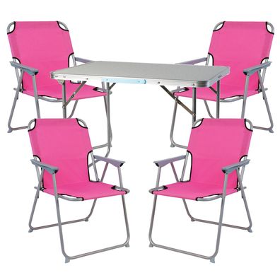 5-teiliges Campingmöbel Set Alu mit Tragegriff Camping pink L70xB50xH59cm