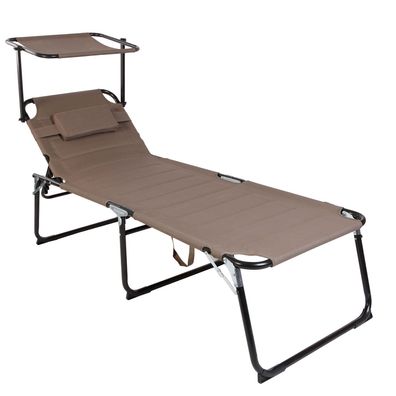 XXL Sonnenliege Gartenliege Liege Aluminium mit Dach taupe klappbar L200xB70cm