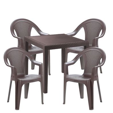 Mojawo 5tlg Bistrogarnitur Kunststoff Bistrotisch 79x79cm + 4 Stapelstühle Mokka