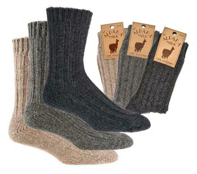 2 oder 4 Paar warme Socken mit 65% Schafwolle 35% Alpakawolle = 100% Wolle grob