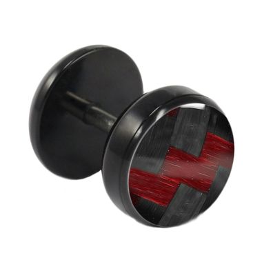 Fake Plug Ohrstecker schwarz Carbonfaser 10mm in rot 1 Stück Ohrschmuck Ohrring